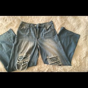 SHEIN high waisted distressed baggy jeans
